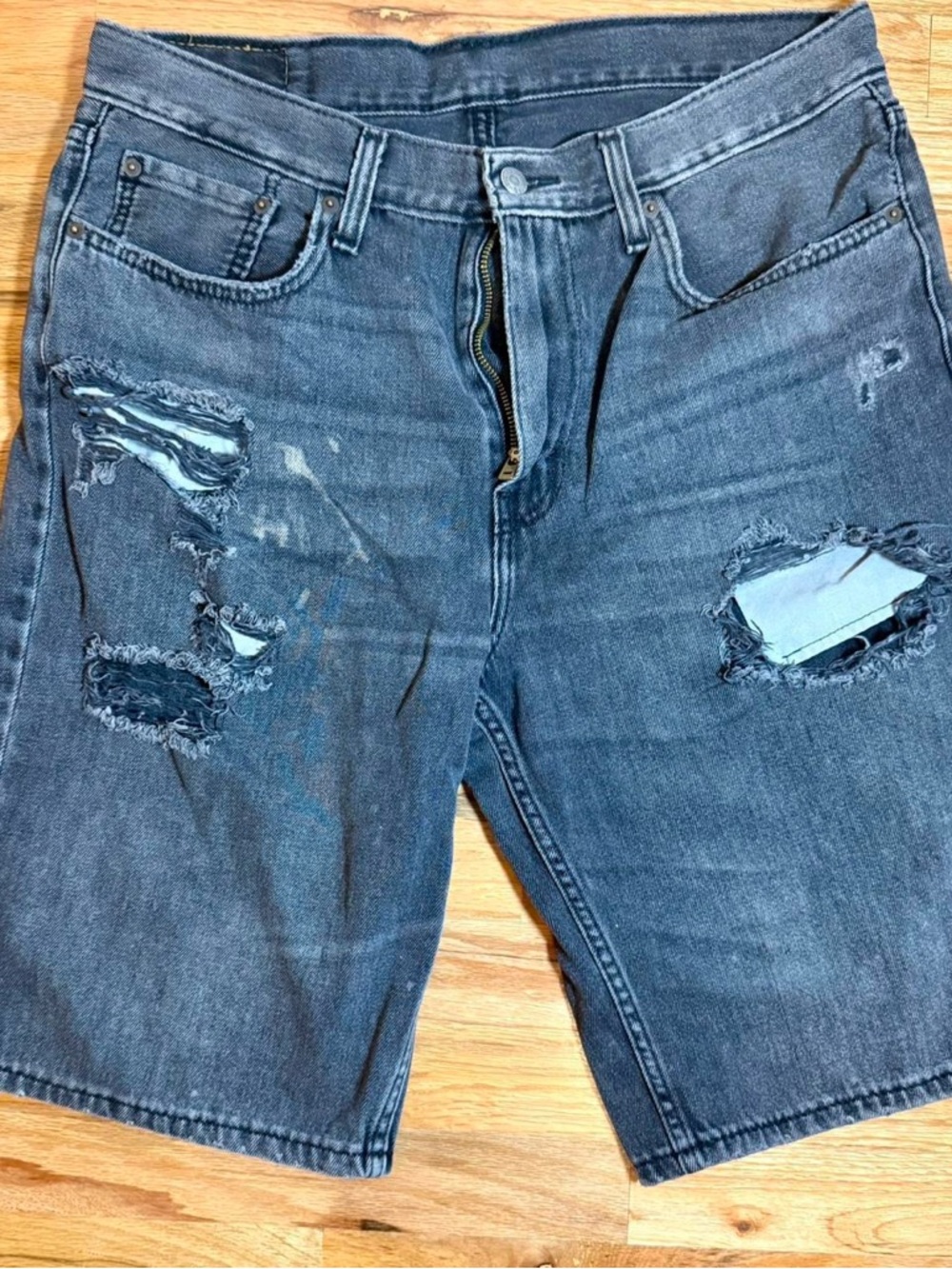 Levi's 469 Men's Distressed Dark Blue Denim Shorts